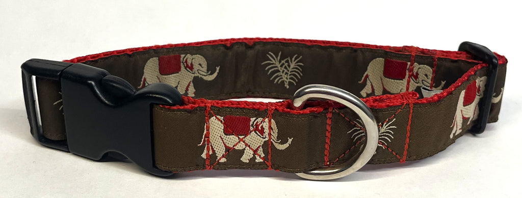 Brown with Elephants Dog Collar 1in