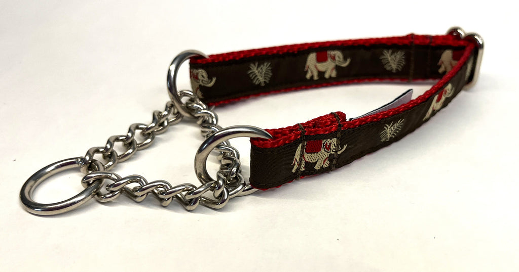 Brown with Elephants Chain Martingale Collar 3/4