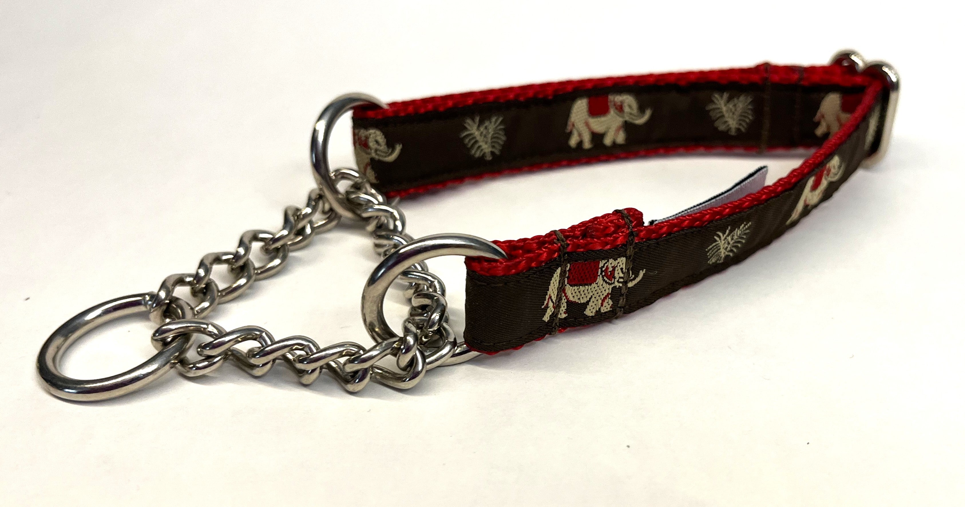 Brown with Elephants Chain Martingale Collar 3/4