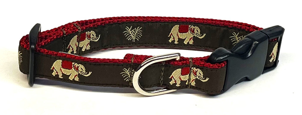 Brown with Elephants Dog Collar 3/4