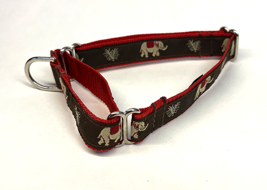 Brown with Elephants Martingale Collar 3/4