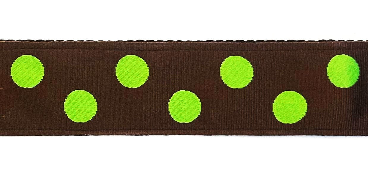 Brown with Lime Green Dots Chain Martingale Collar 1 1/2 in