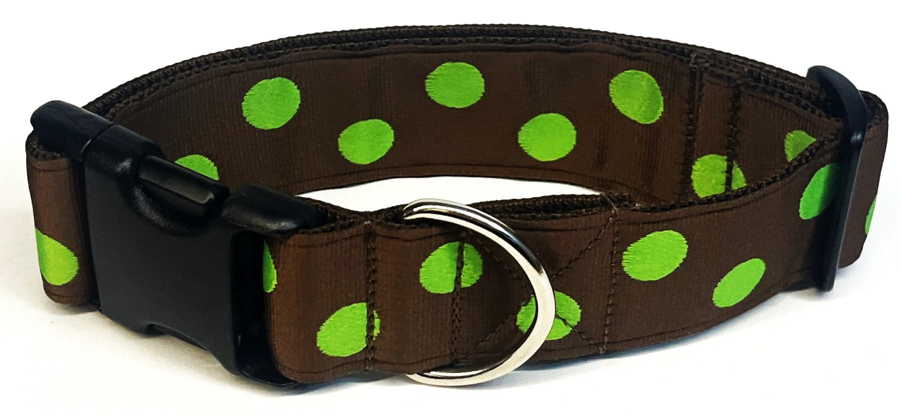 Brown with Lime Green Dots Dog Collar 1 1/2 in
