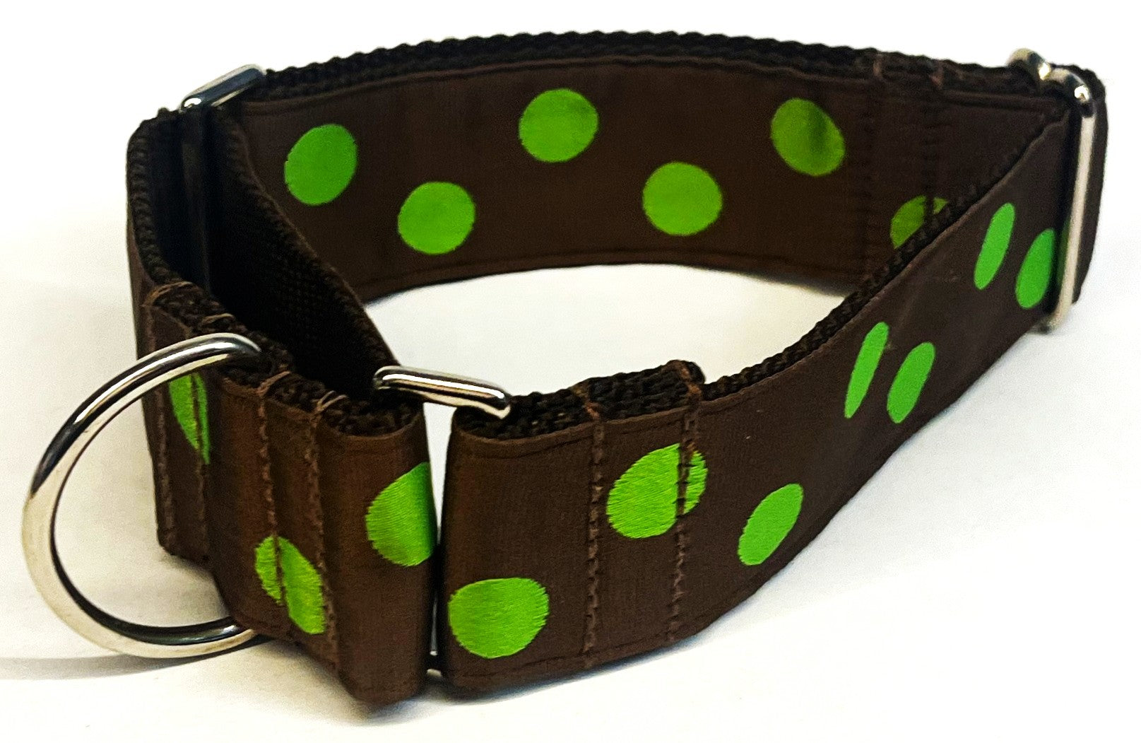 Brown with Lime Green Dots Martingale Collar 1 1/2 in