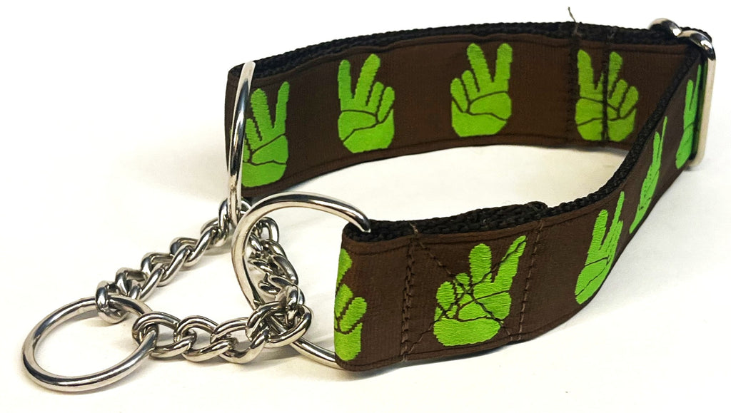 Brown with Green Peace Hands Chain Martingale Collar 1 1/2 in