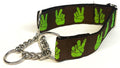 Brown with Green Peace Hands Chain Martingale Collar 1 1/2 in