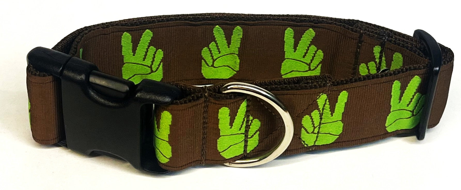 Brown with Green Peace Hands Dog Collar 1 1/2 in