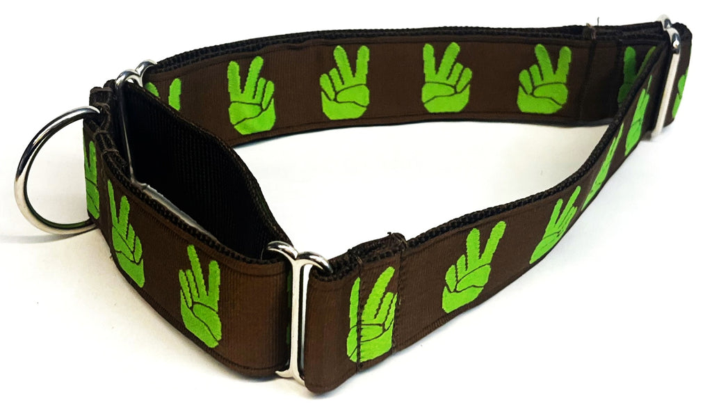 Brown with Green Peace Hands Martingale Collar 1 1/2 in