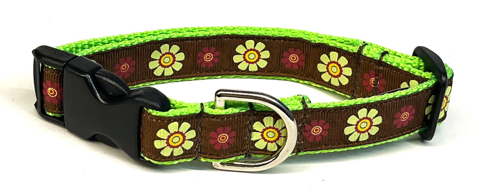 Brown with Green and Burgundy Flowers Dog Collar 3/4