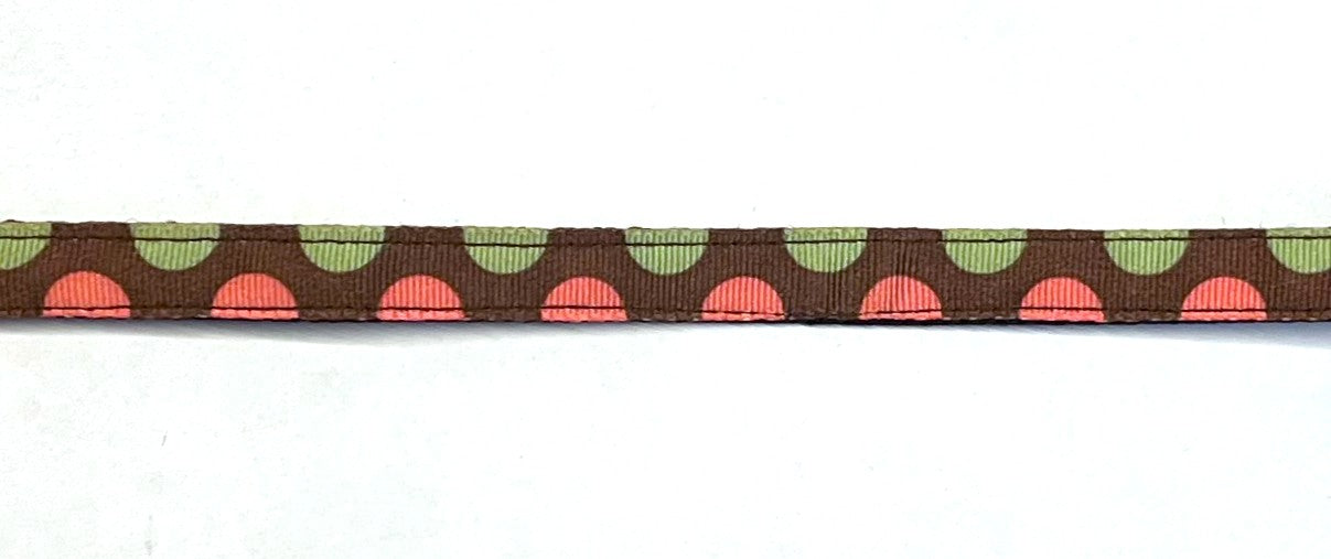Brown with Green & Pink Half Circle Dots Cat Collar