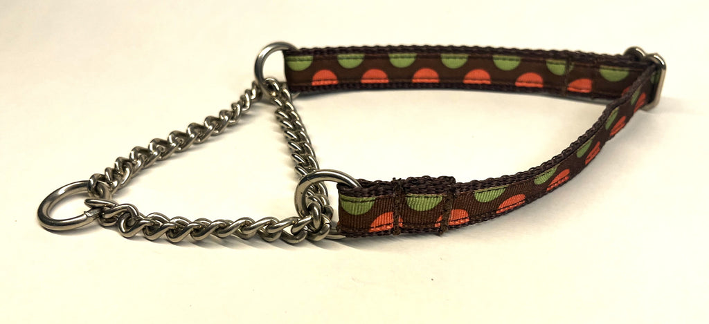 Brown with Green and Pink Half Circles Chain Martingale Collar 1/2