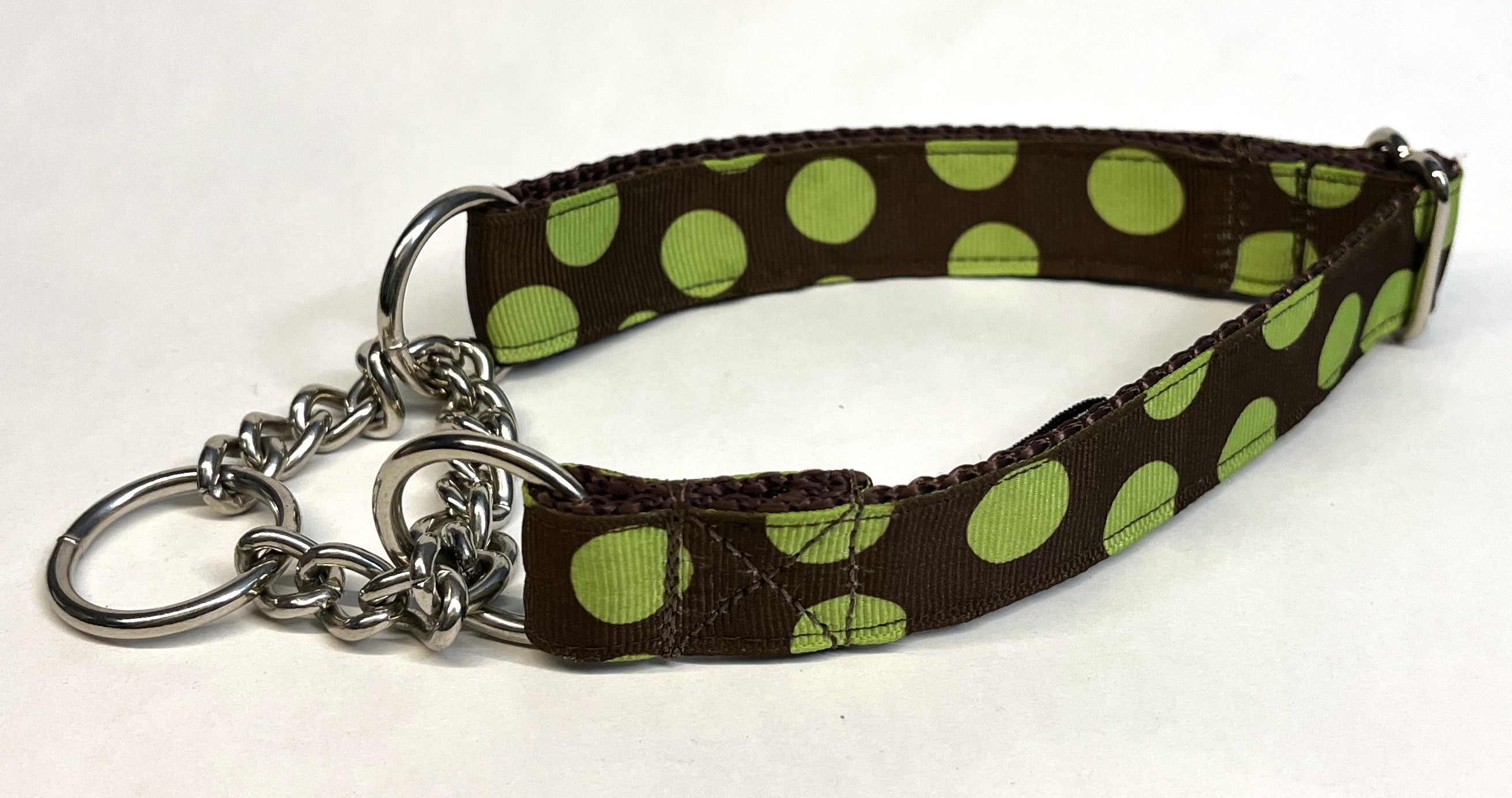 Brown with Green Offset Dots Chain Martingale Collar 1in