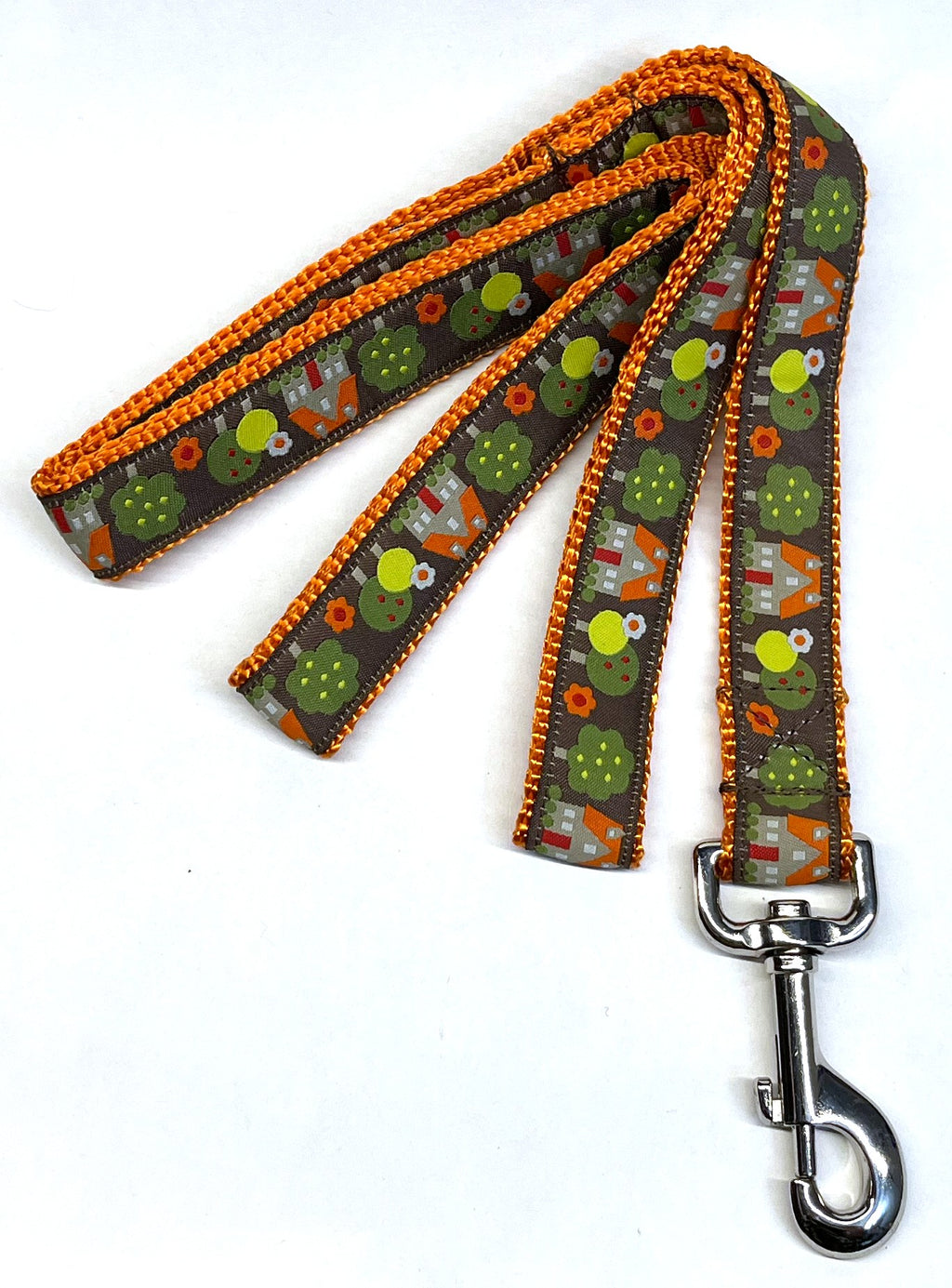 Brown with Houses and Trees Dog Leash 1in
