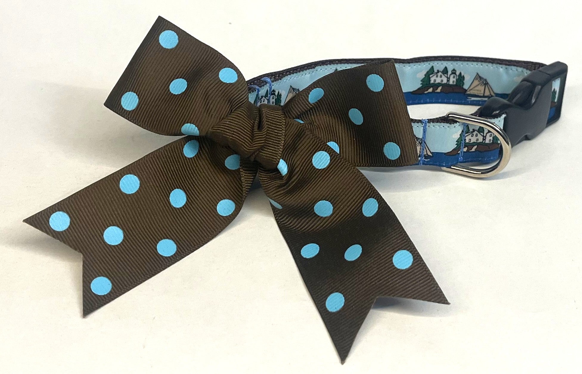 Brown with Light Blue Dots Bow