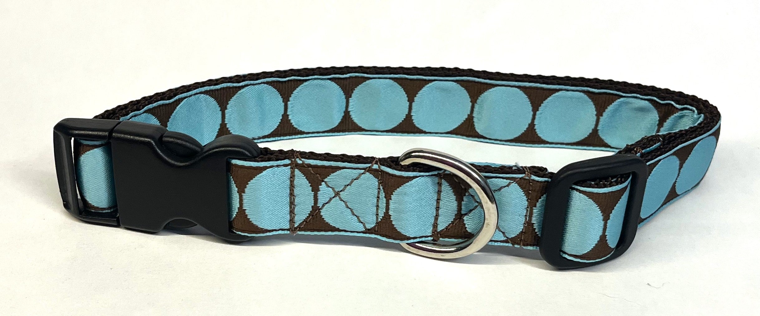 Brown with Light Blue Large Dot Dog Collar 1in