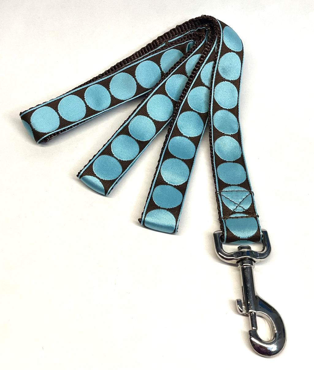 Brown with Light Blue Large Dot Dog Leash 1in