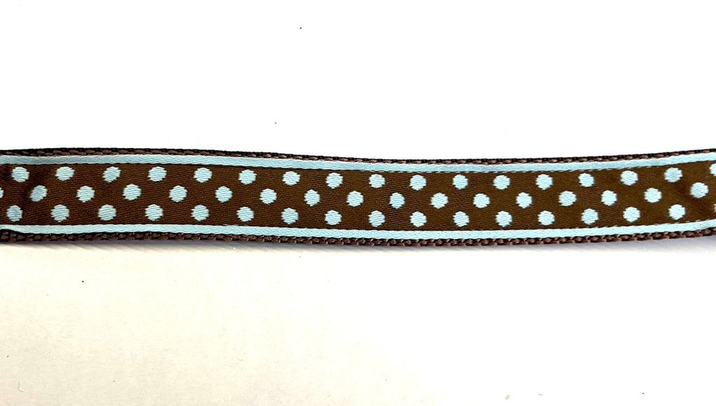 Brown with Light Blue Polka Dots Dog Collar 3/4