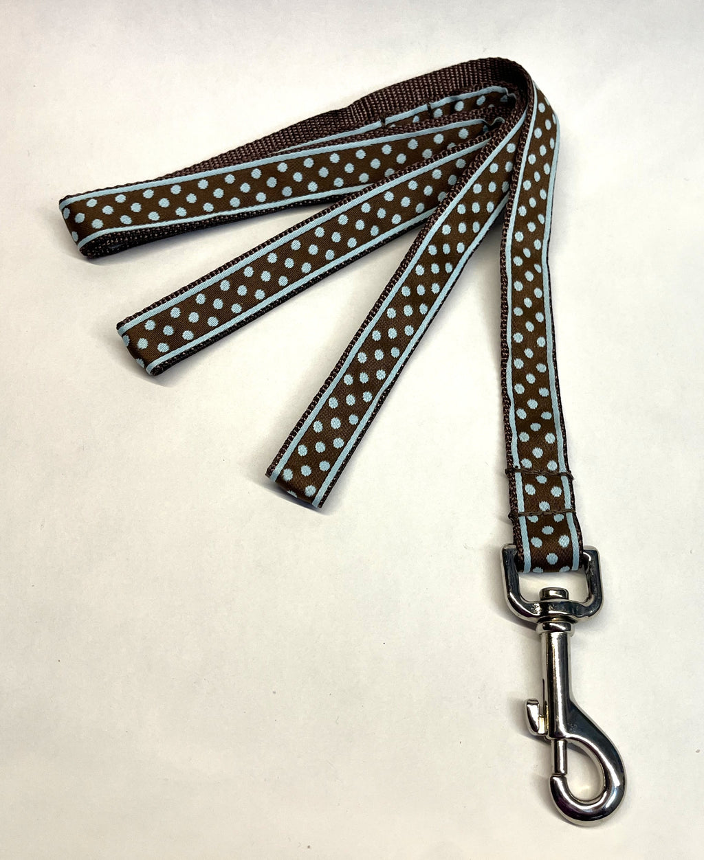Brown with Light Blue Polka Dots Dog Leash 3/4