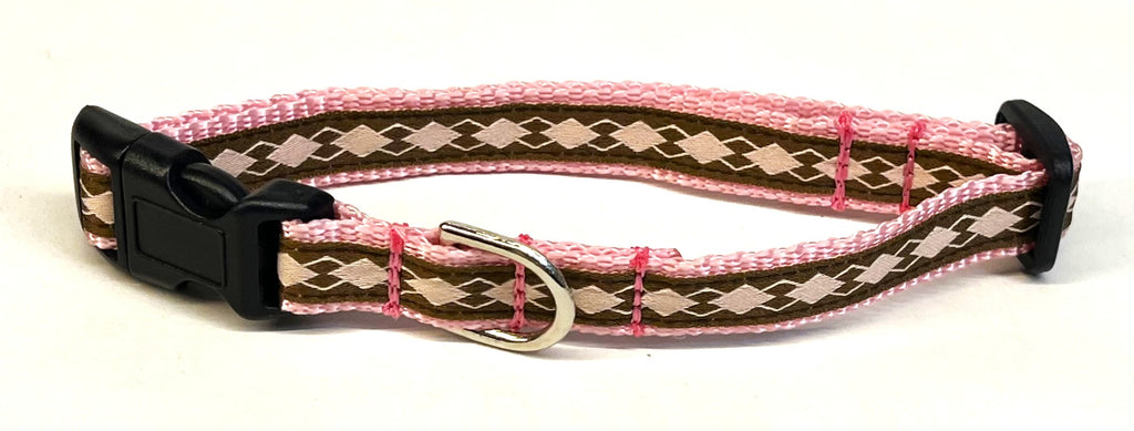 Brown with Light Pink Argyle Dog Collar 1/2