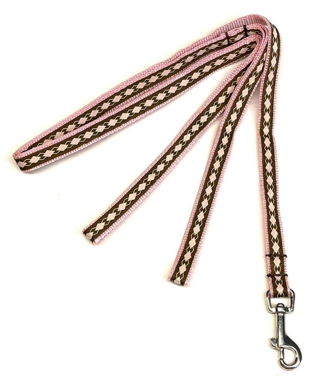 Brown with Light Pink Argyle Dog Leash 1/2