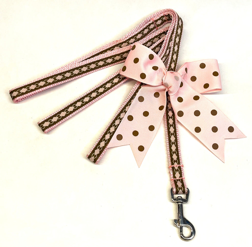 Brown with Light Pink Argyle Dog Leash 1/2