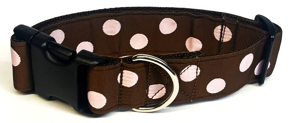 Brown with Light Pink Dots Dog Collar 1 1/2 in