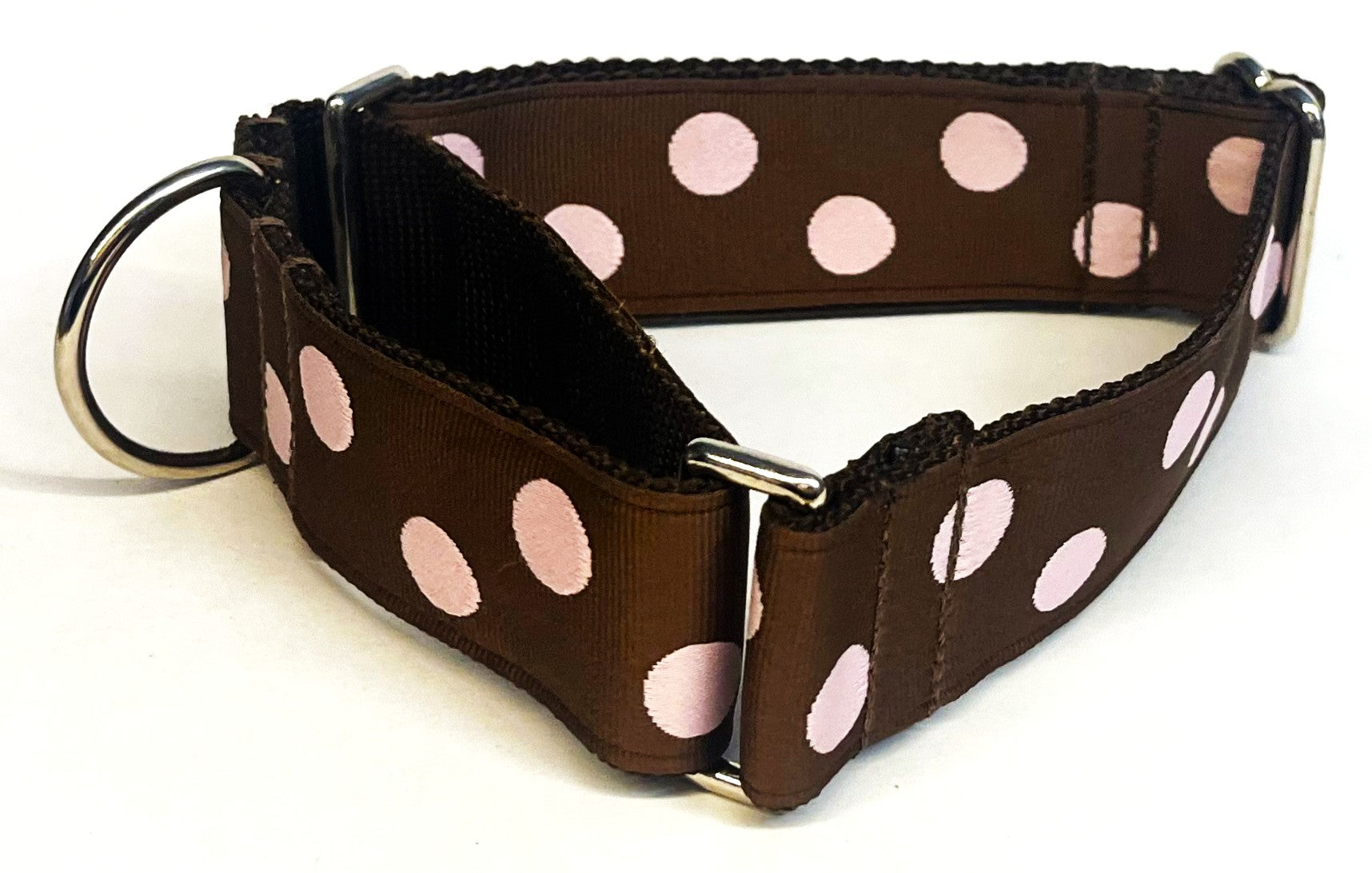 Brown with Light Pink Dots Martingale Collar 1 1/2 in