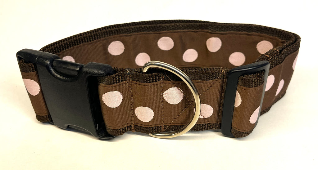 Brown with Light Pink Dots Dog Collar 2in
