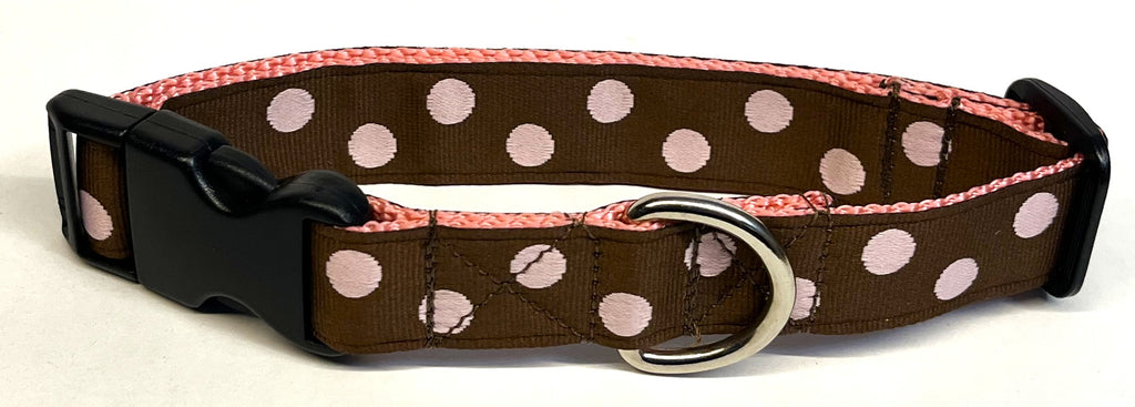 Brown with Light Pink Dots Dog Collar 1in