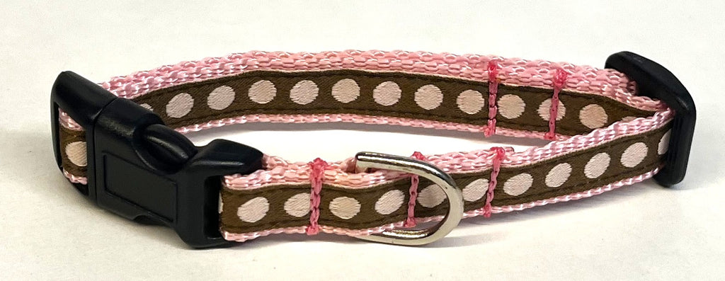 Brown with Light Pink Dots Dog Collar 1/2