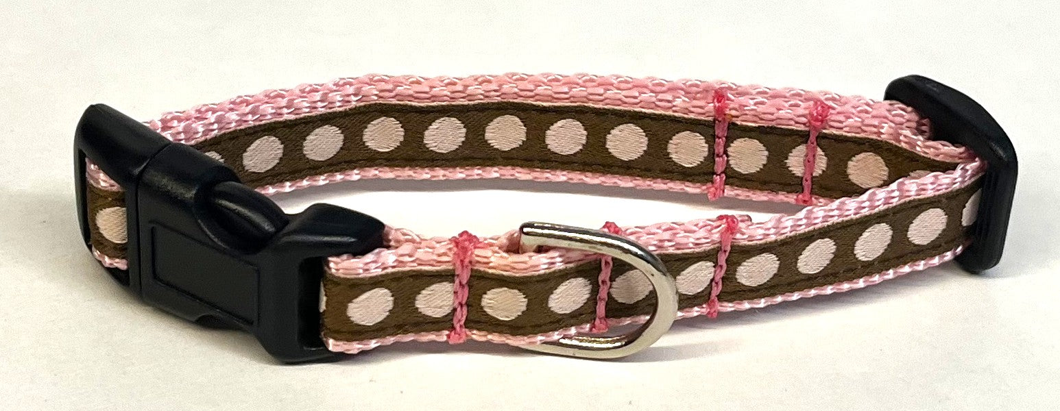 Brown with Light Pink Dots Dog Collar 1/2