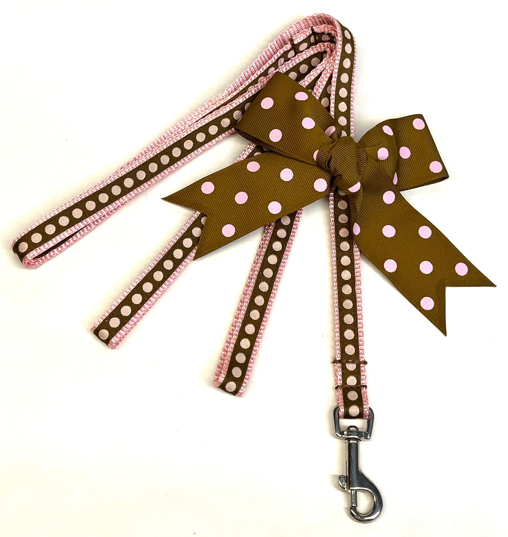 Brown with Light Pink Dots Dog Leash 1/2