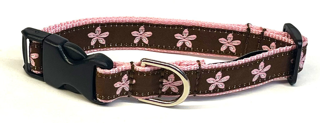 Brown with Light Pink Flowers Dog Collar 3/4