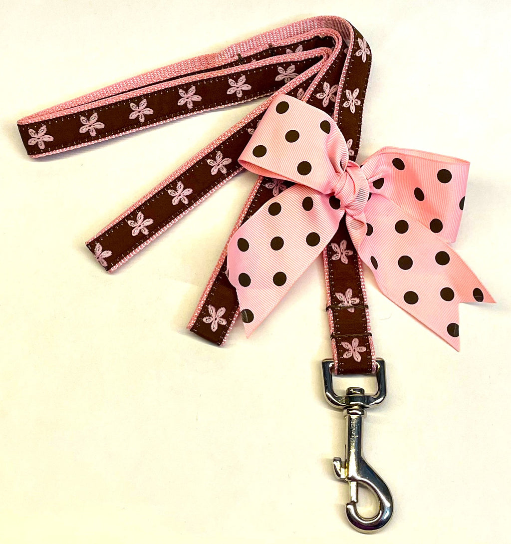 Brown with Light Pink Flowers Dog Leash 3/4