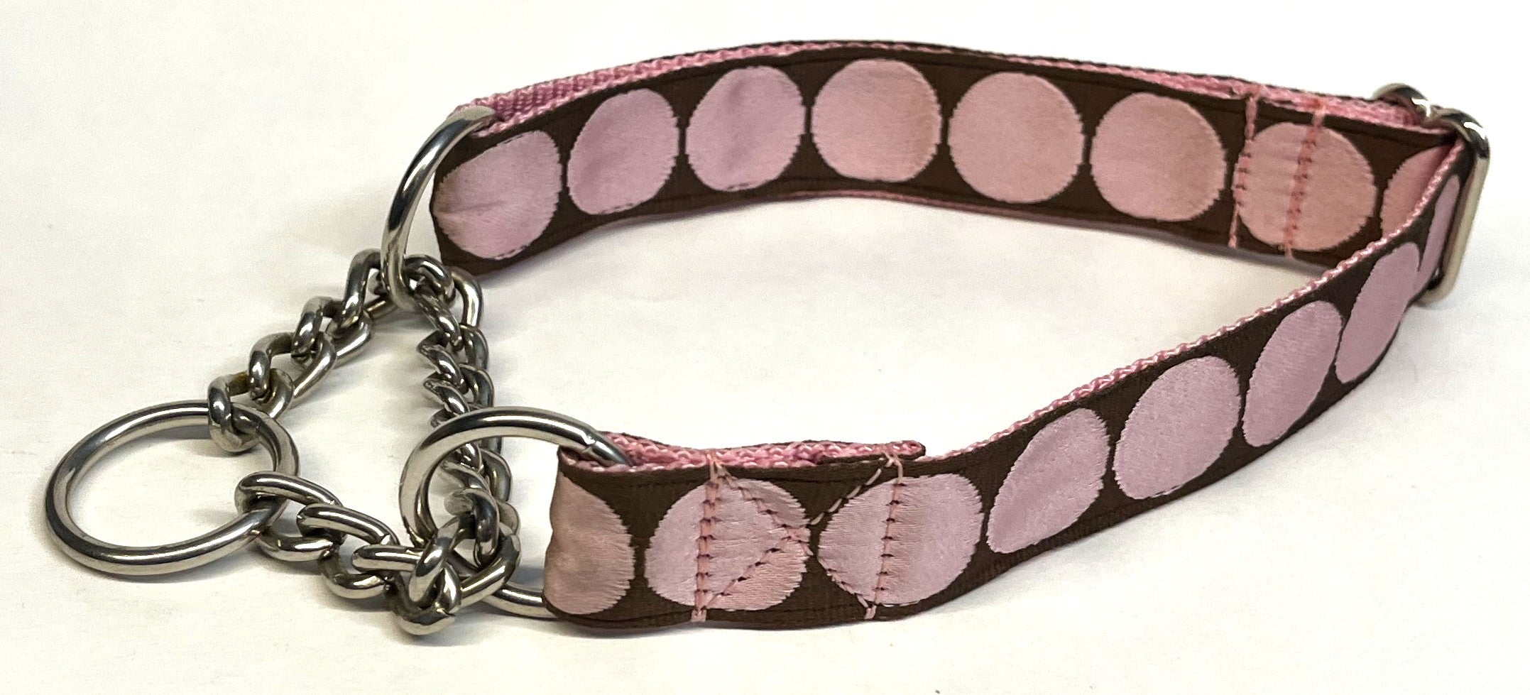 Brown with Light Pink Large Dot Chain Martingale Collar 1in