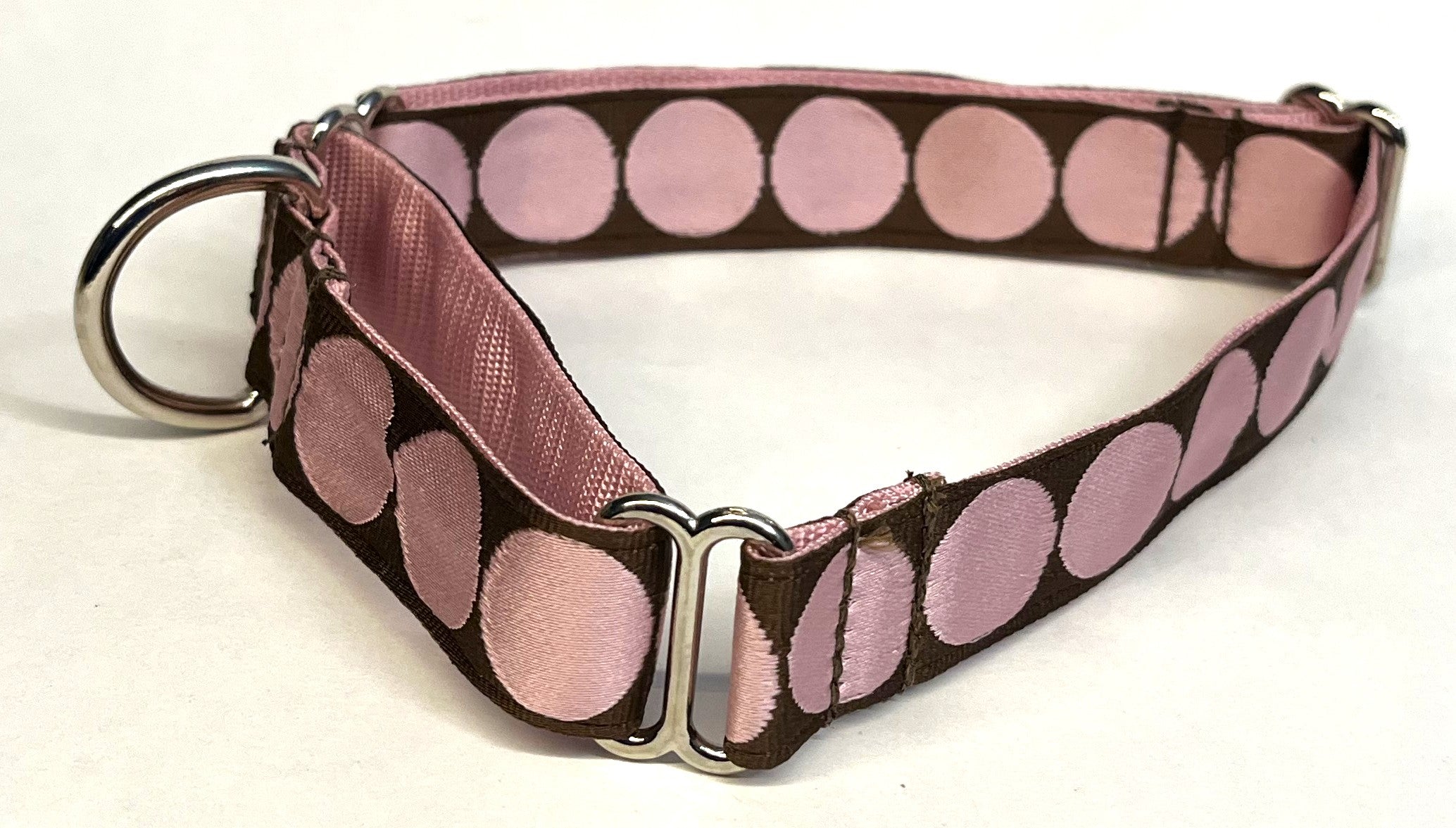 Brown with Light Pink Large Dot Martingale Collar 1in