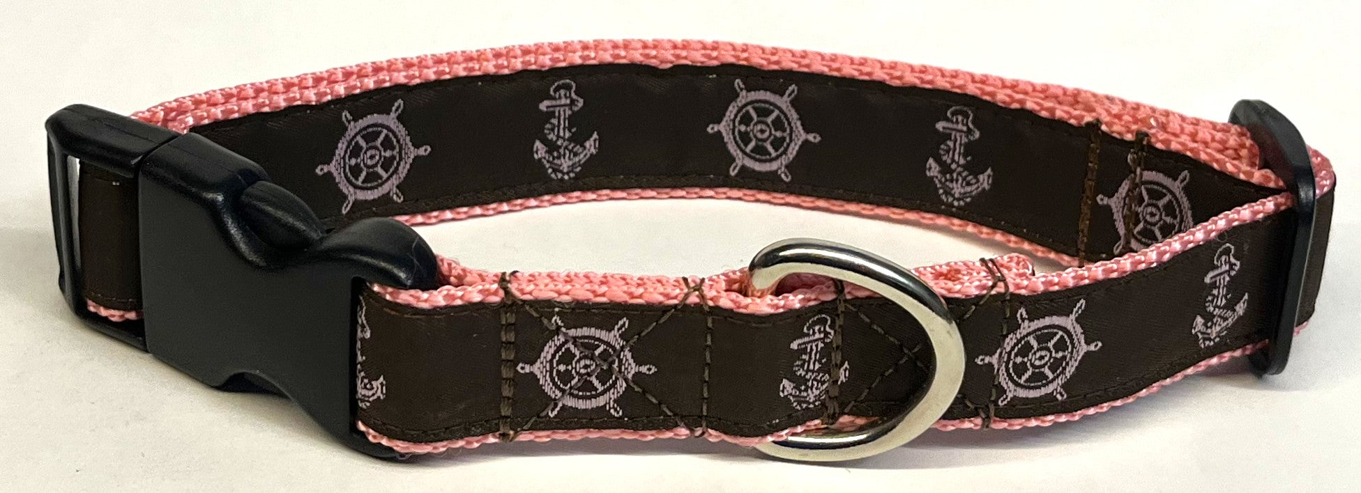 Brown with Light Pink Wheels and Anchors Dog Collar 1in