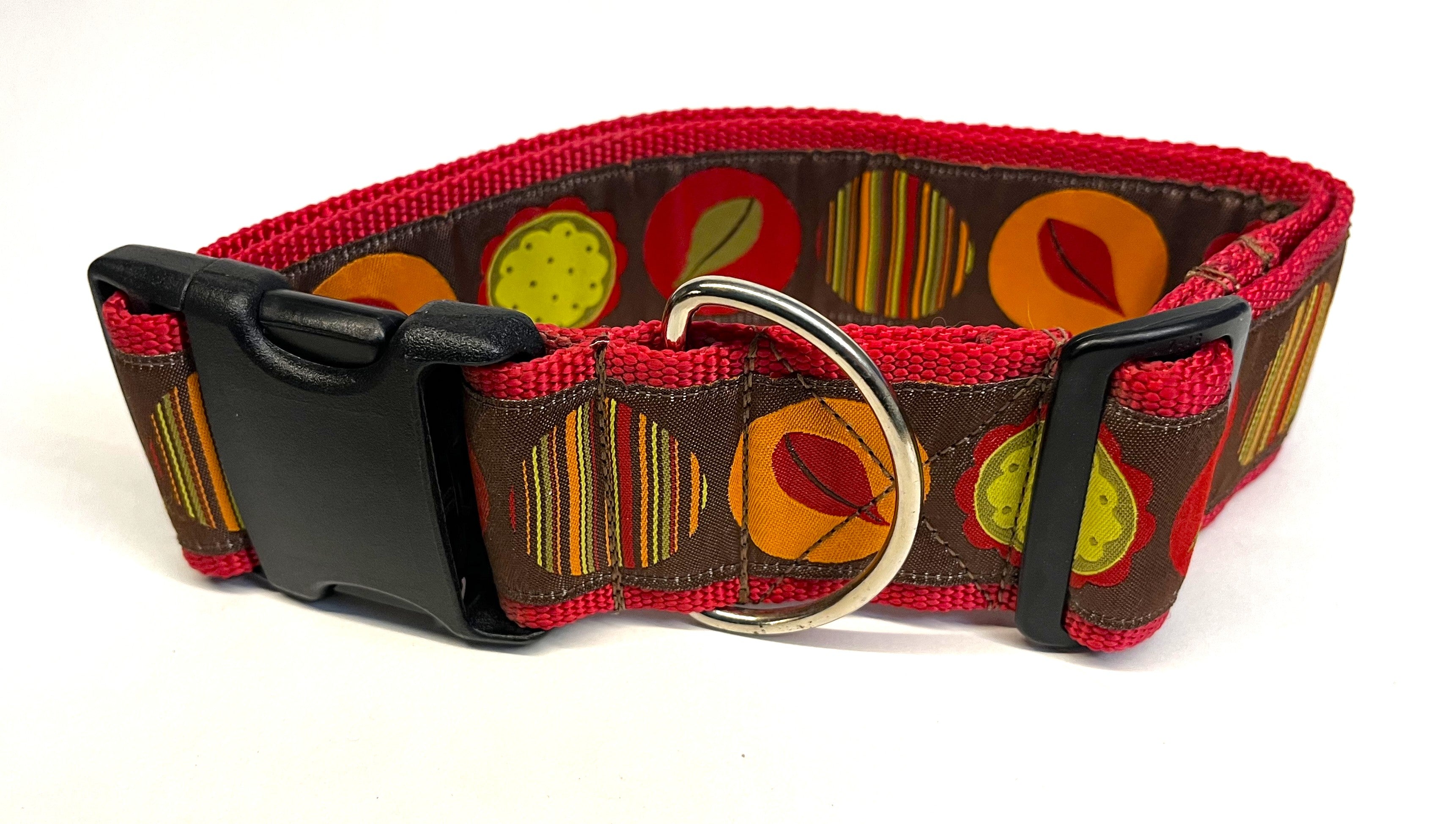 Brown with Circles with Leaves, Stripes, and Flowers Dog Collar 2in