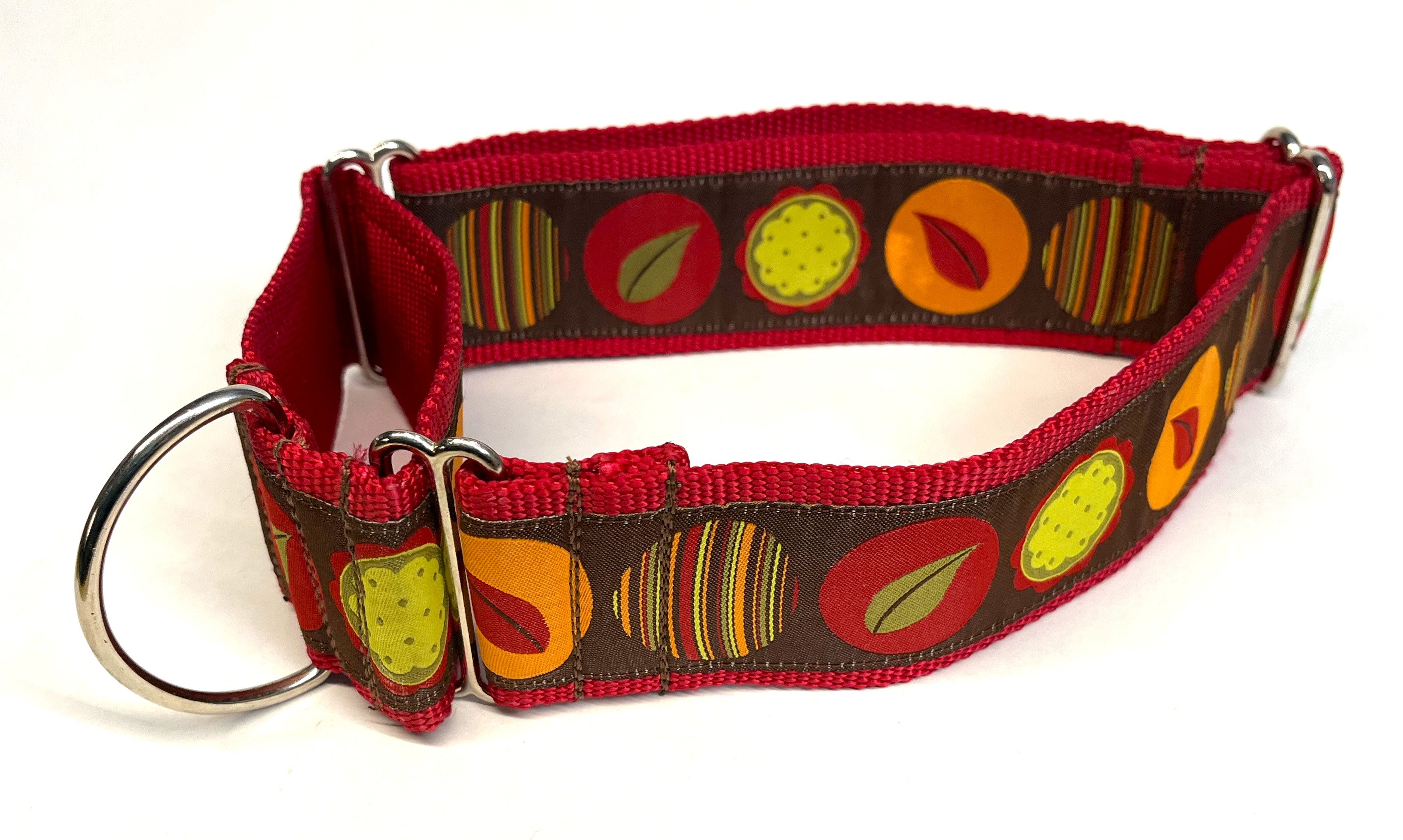 Brown with Circles with Leaves, Stripes, and Flowers Martingale Collar 2in
