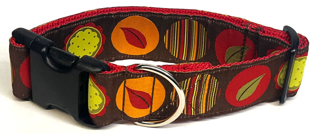 Brown with Fall Colored Circle Designs Dog Collar 1 1/2 in