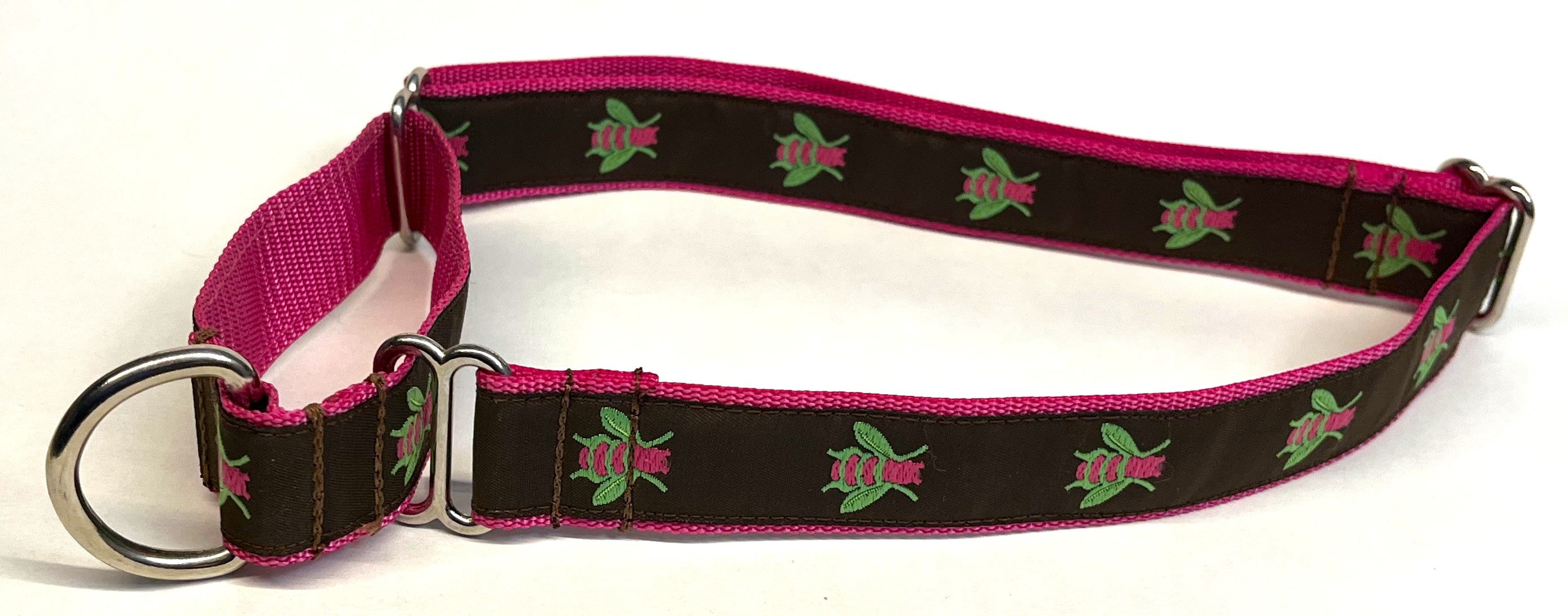 Brown with Pink Flies Martingale Collar 1in