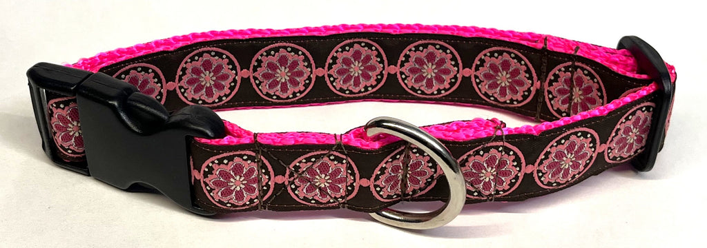 Brown with Pink Medallion Dog Collar 1in