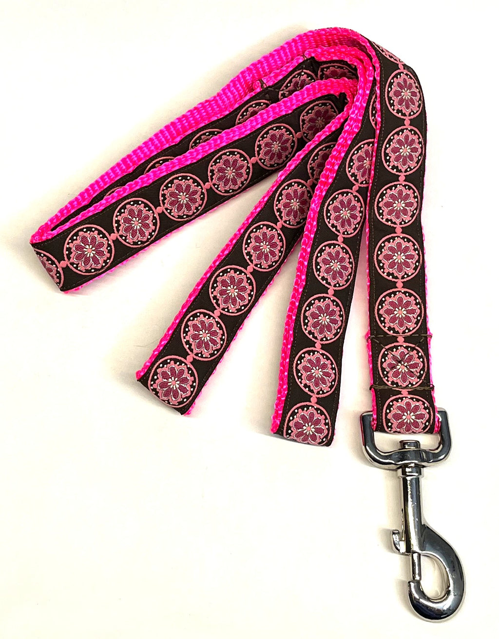 Brown with Pink Medallion Dog Leash 1in