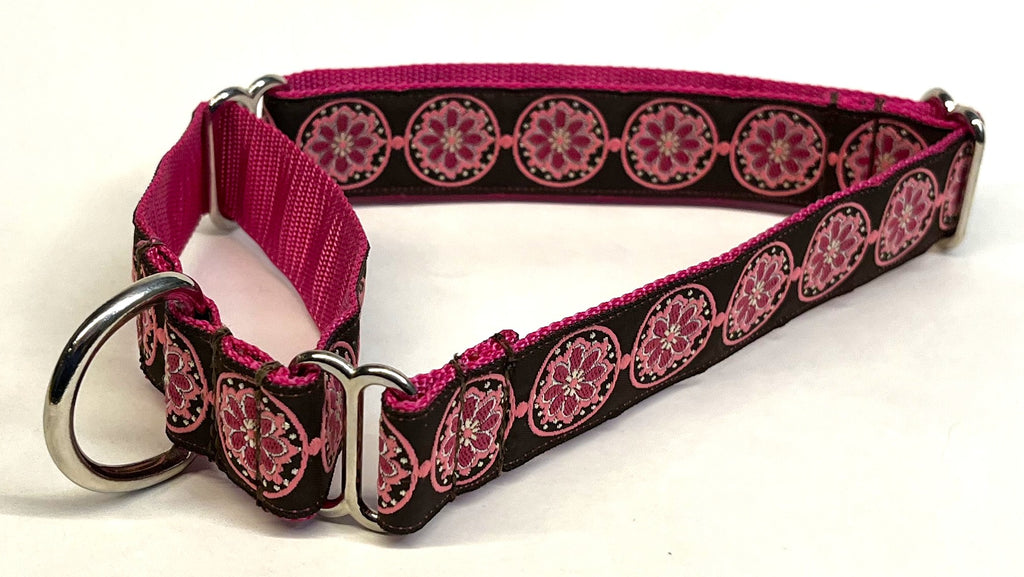 Brown with Pink Medallion Martingale Collar 1in