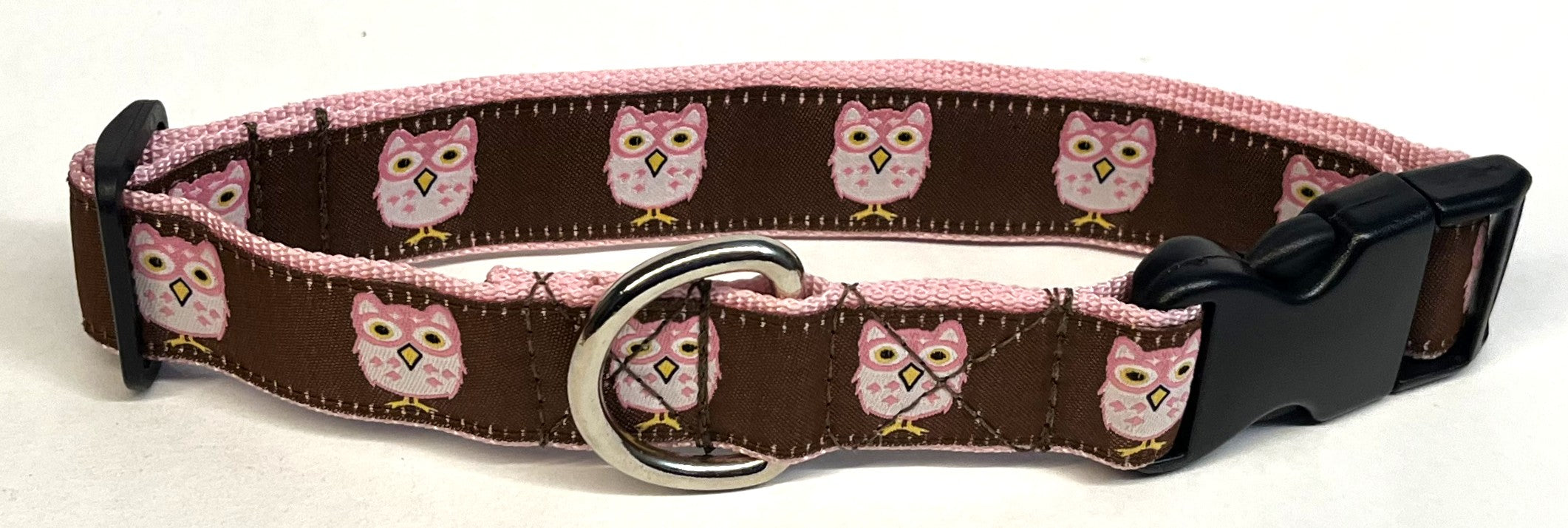 Brown with Pink Owls Dog Collar 1in