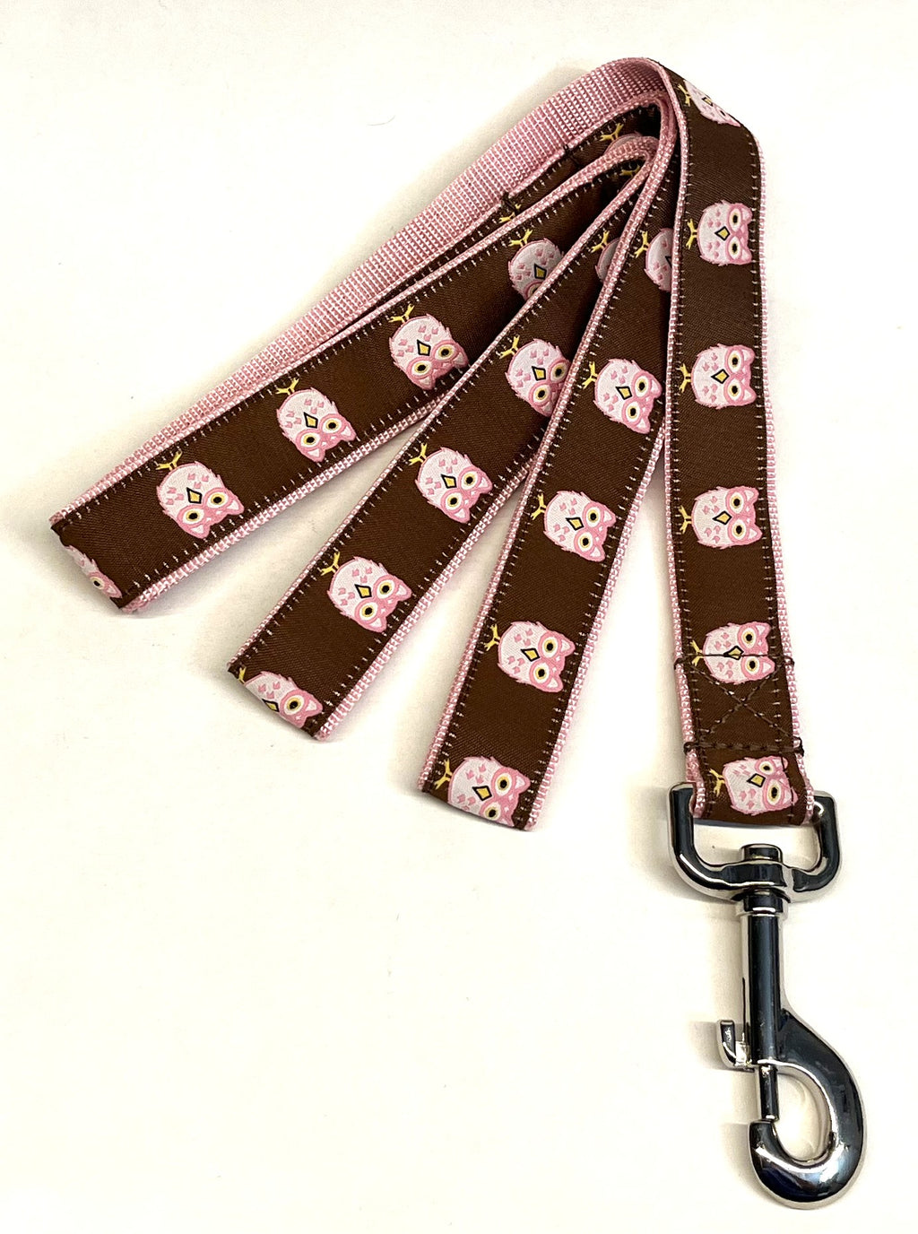 Brown with Pink Owls Dog Leash 1in