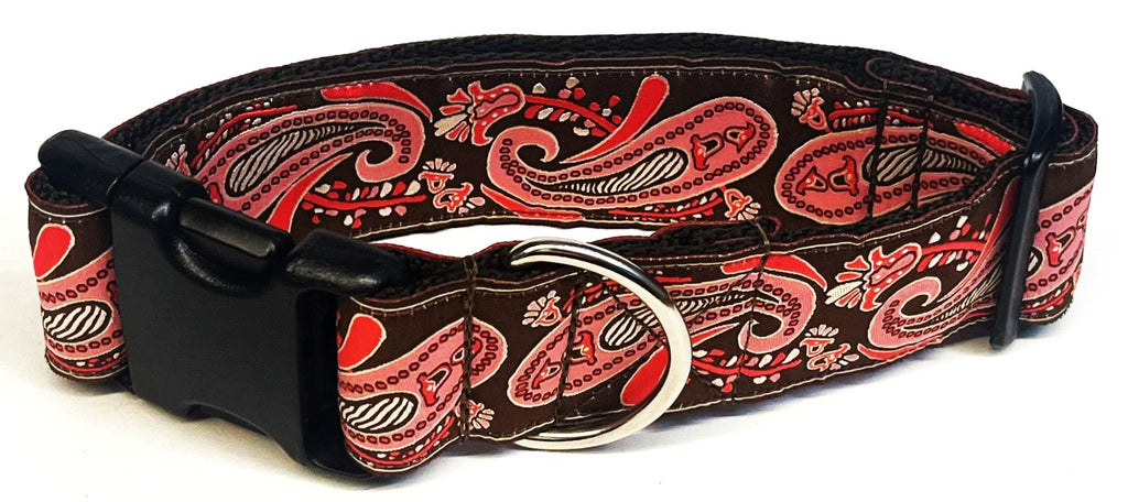 Brown with Pink Paisley Design Dog Collar 1 1/2 in