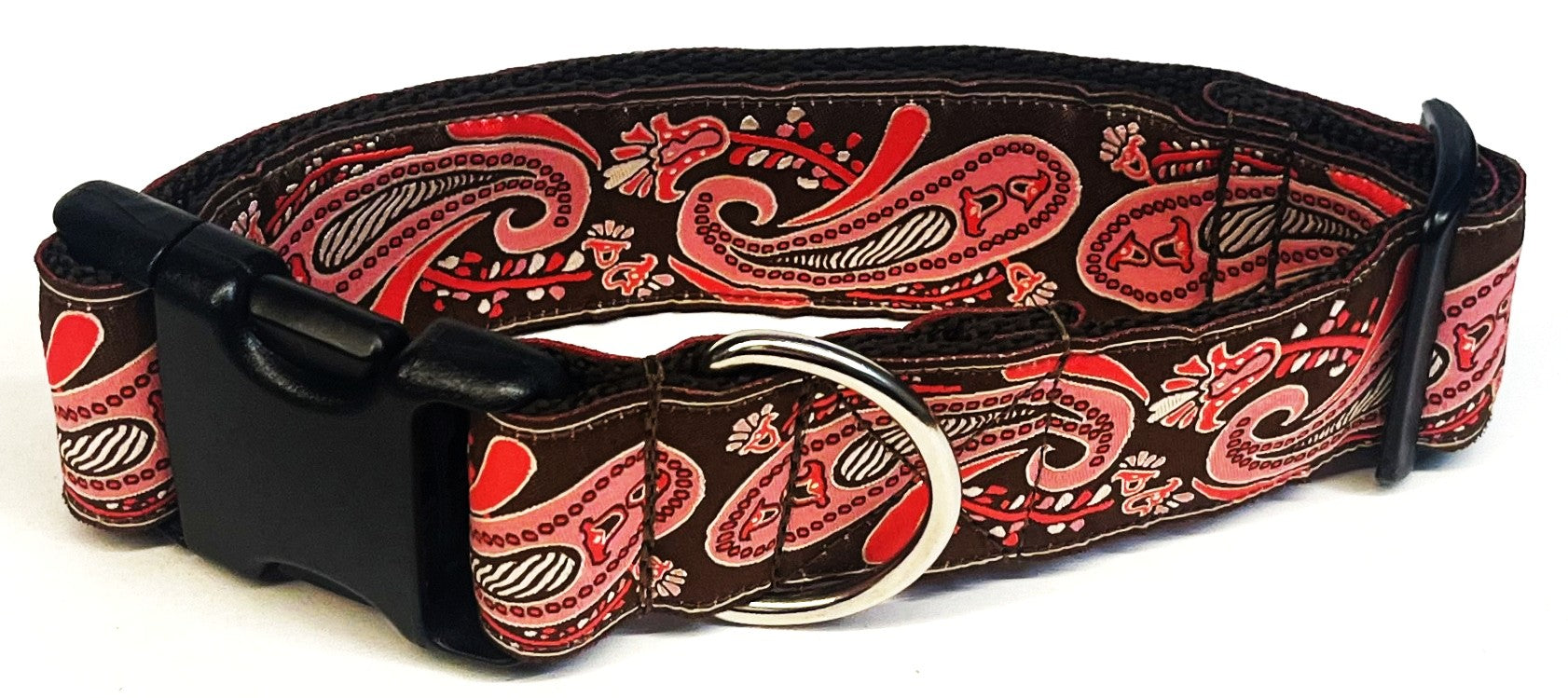 Brown with Pink Paisley Design Dog Collar 1 1/2 in