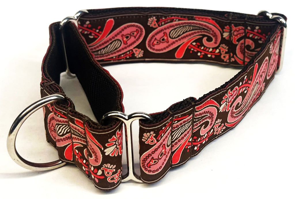 Brown with Pink Paisley Design Martingale Collar 1 1/2 in