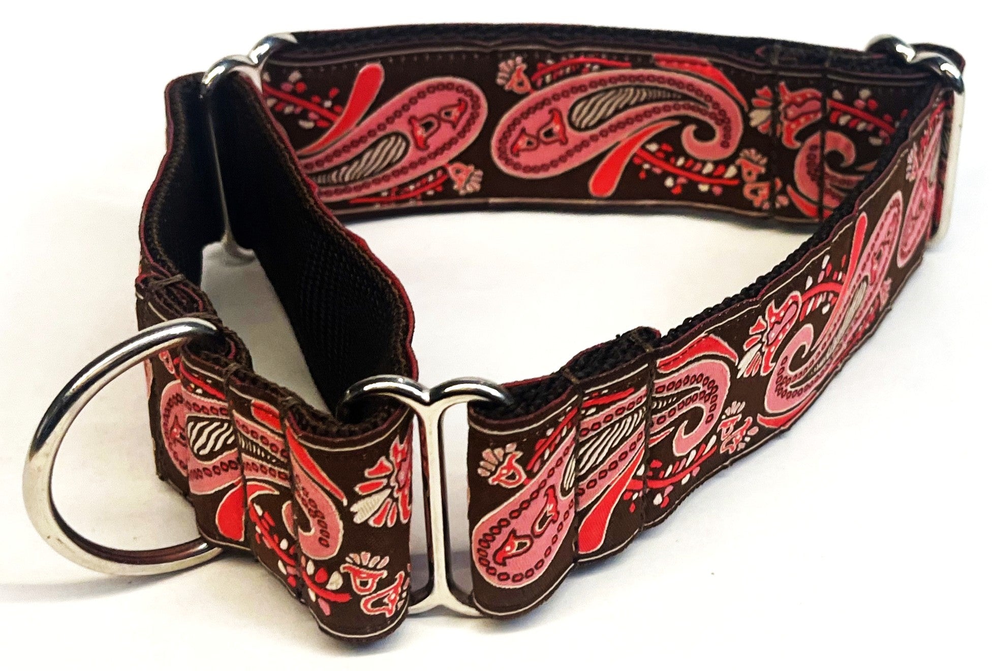 Brown with Pink Paisley Design Martingale Collar 1 1/2 in